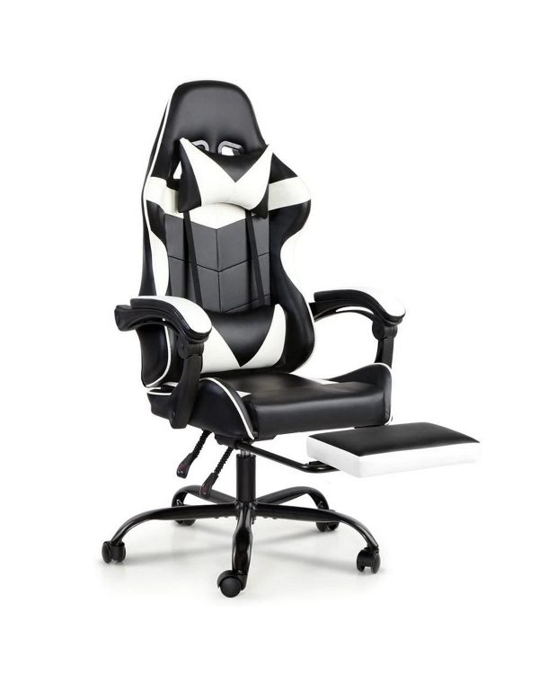 Silla Gamer Lumax Modelo ROM con Apoyapies - Negro/Blanco