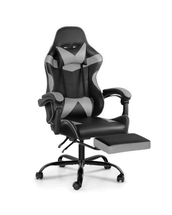 Silla Gamer Lumax Modelo ROM con Apoyapies - Negro/Gris