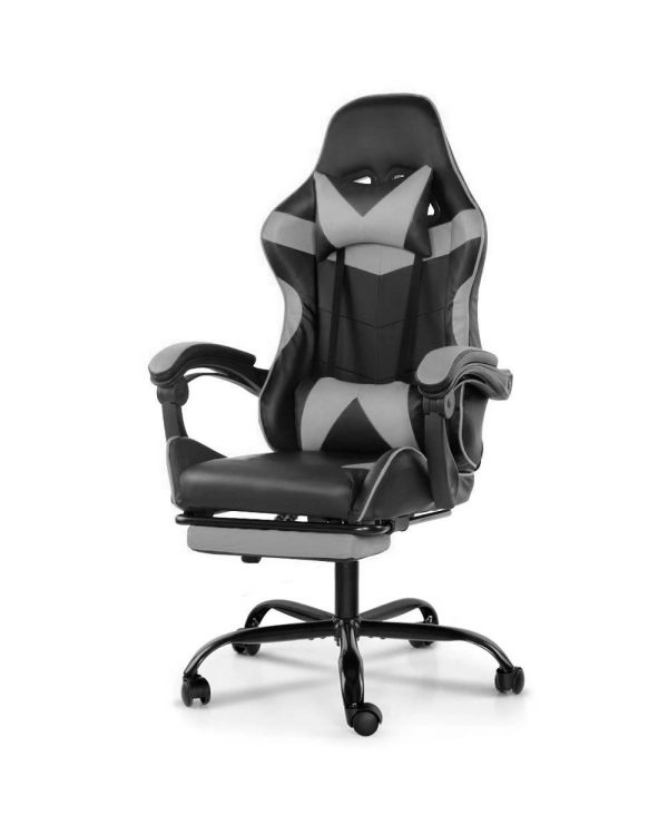 Silla Gamer Lumax Modelo ROM con Apoyapies - Negro/Gris