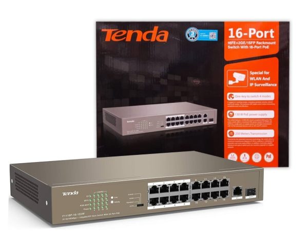 Switch Tenda PoE 16+2 puertos gigabit TEF1118P-16-150W